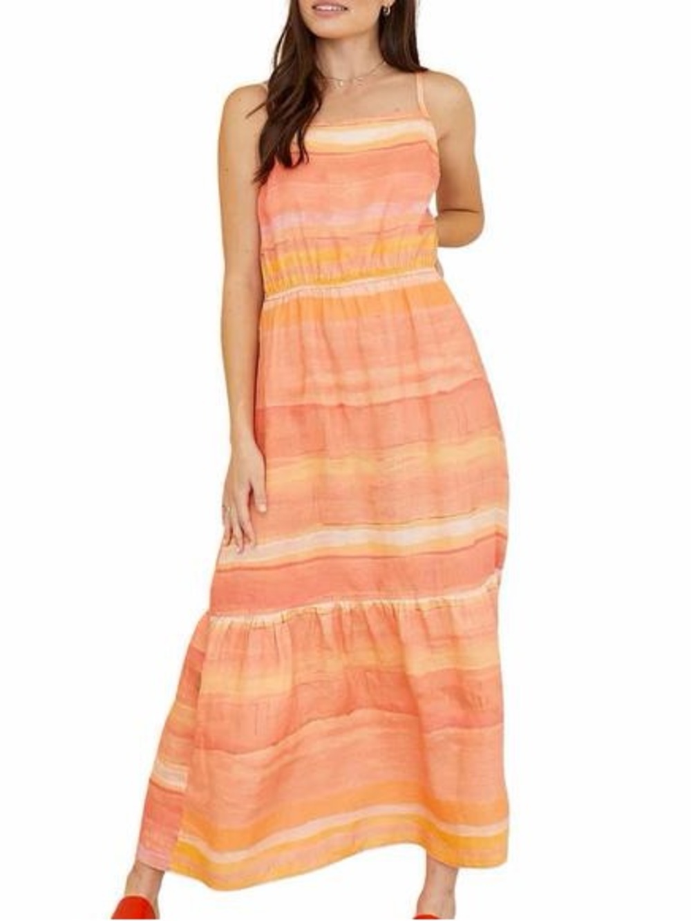Bella Dahl Coral and Yellow Stripe Maxi Dress